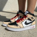Cartoon Pattern Beige Black Red Custom Air Jordan 1