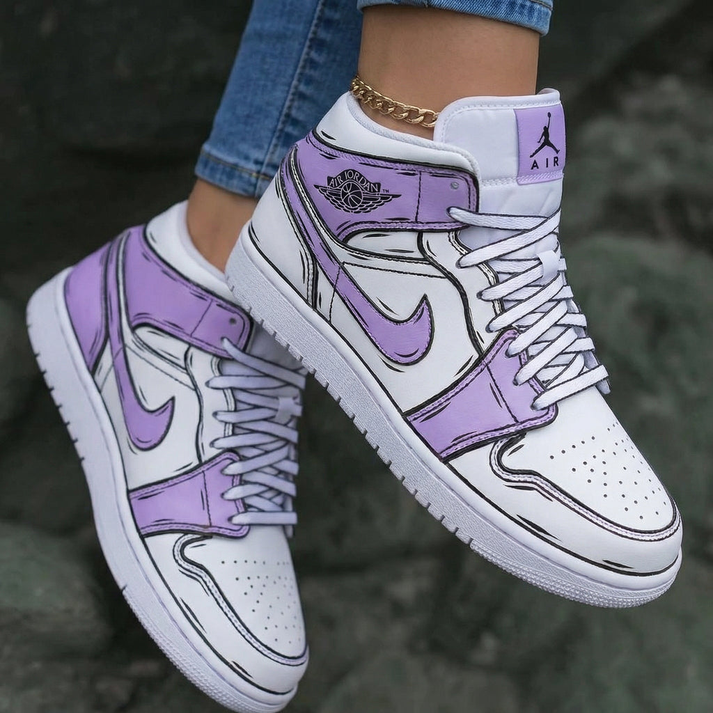 Cartoon Pattern Lilac White Custom Air Jordan 1