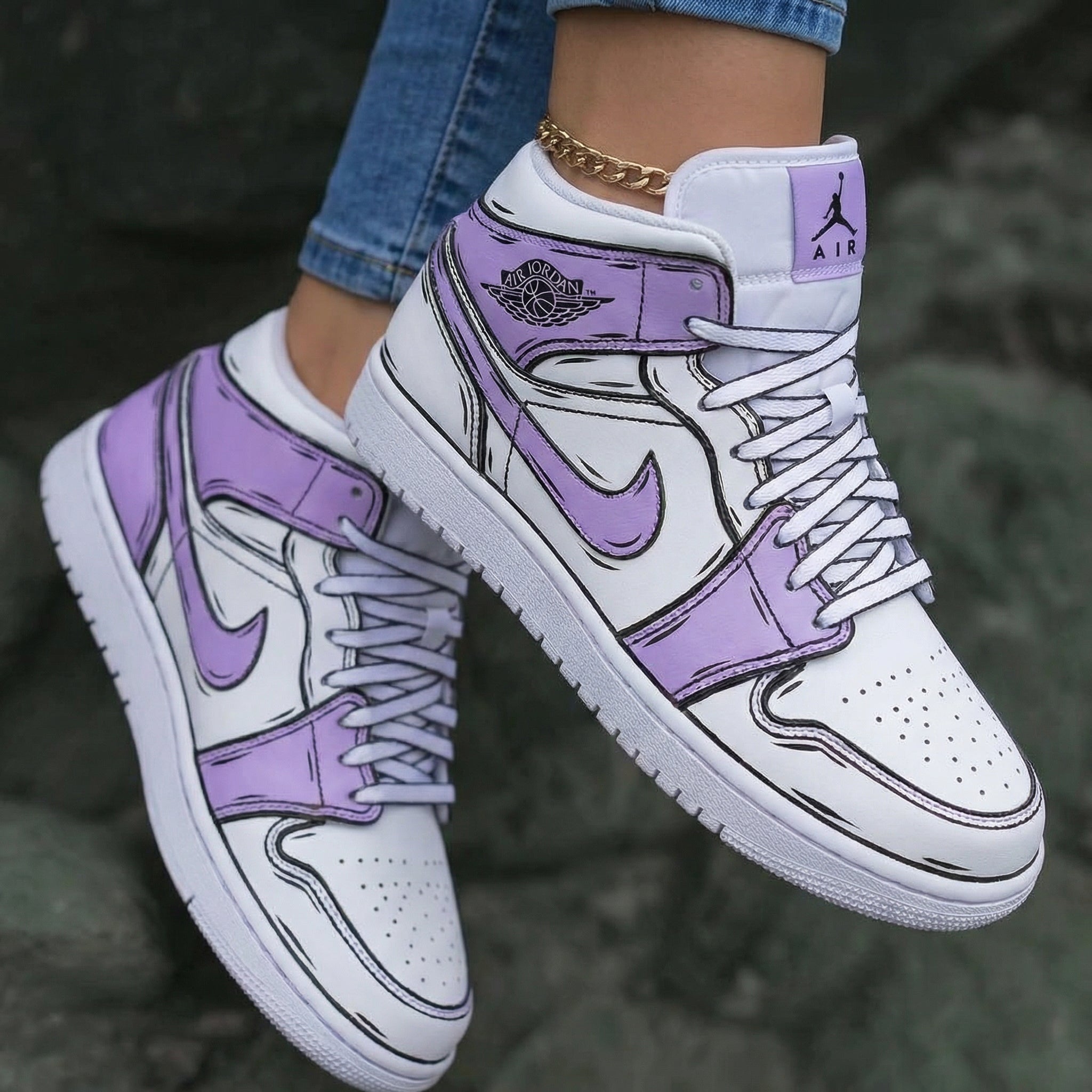 Cartoon Pattern Lilac White Custom Air Jordan 1