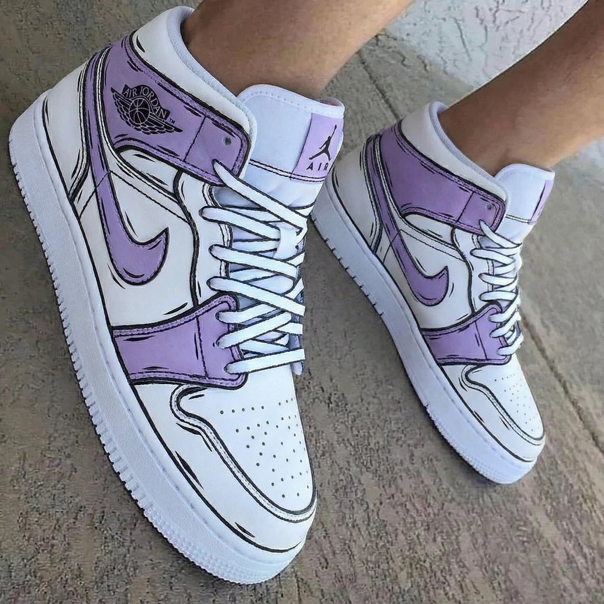 Cartoon Pattern Lilac White Custom Air Jordan 1