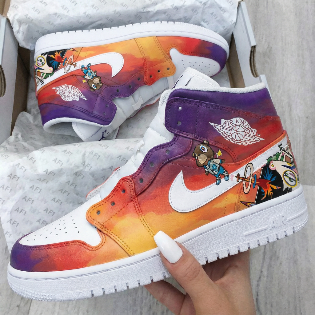 Cartoon Pattern Orange Purple White Custom Air Jordan 1