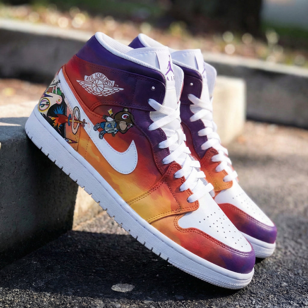 Cartoon Pattern Orange Purple White Custom Air Jordan 1