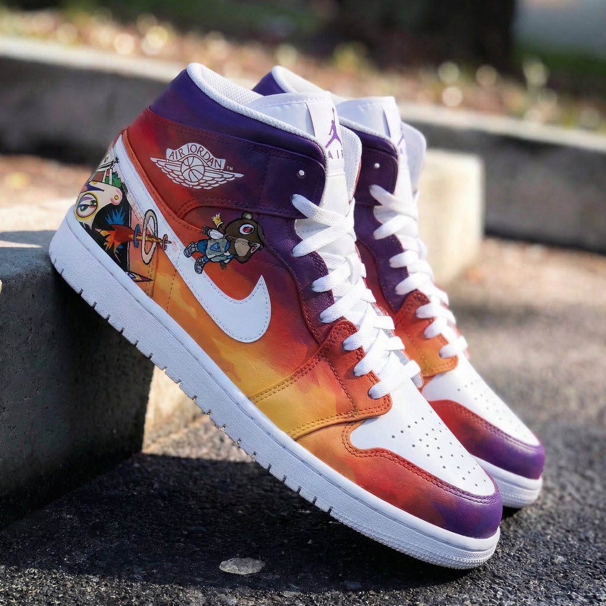 Cartoon Pattern Orange Purple White Custom Air Jordan 1