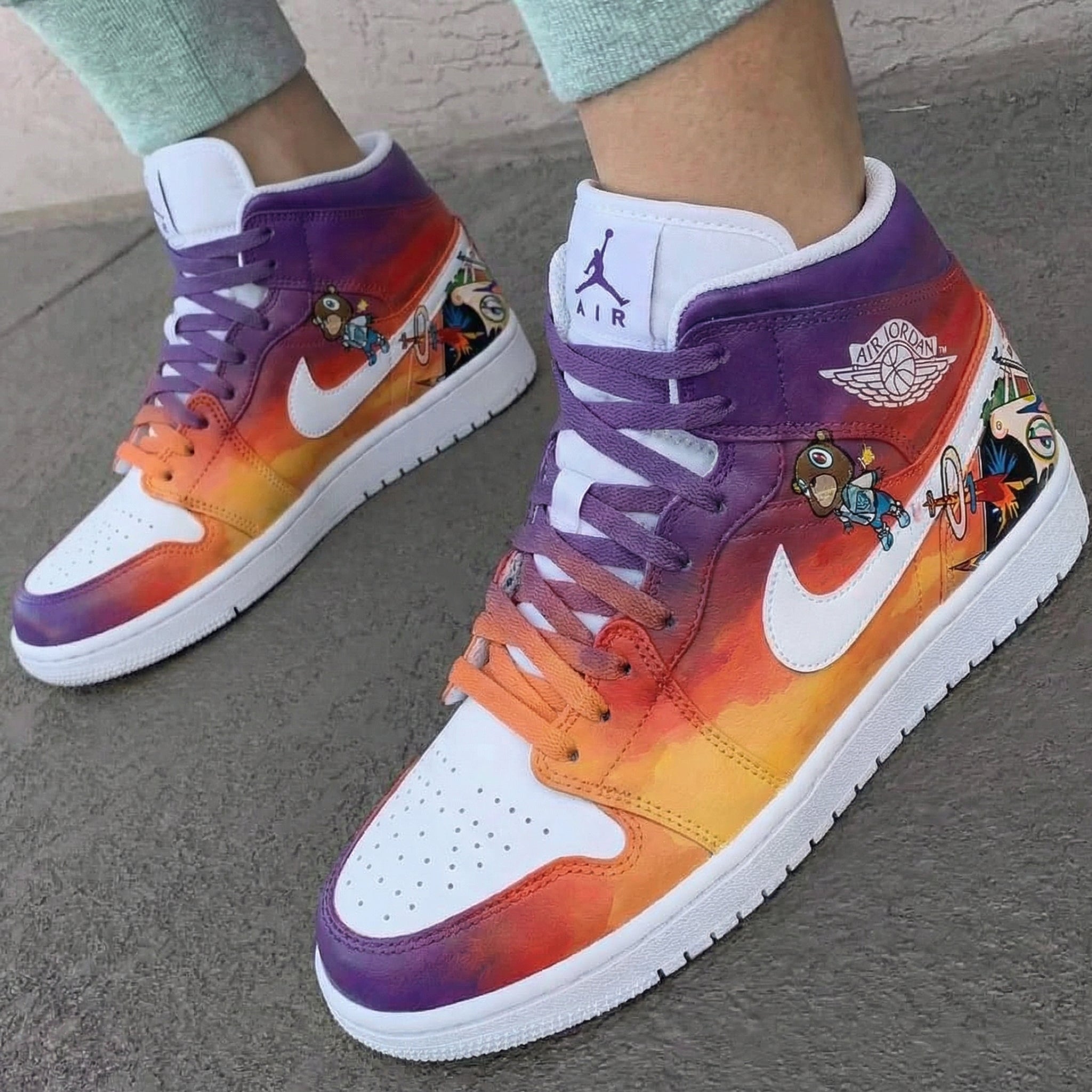 Cartoon Pattern Orange Purple White Custom Air Jordan 1