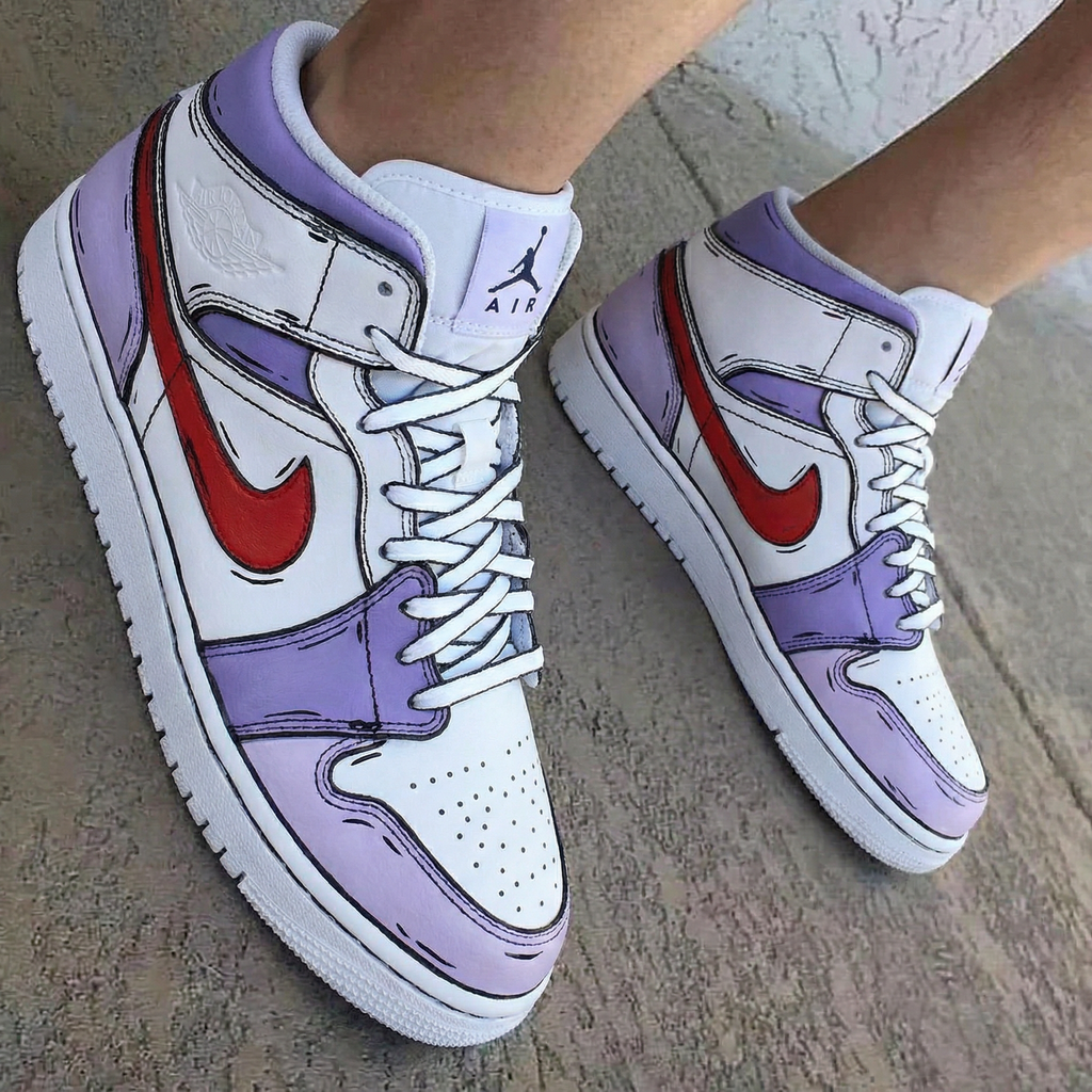 Cartoon Pattern Purple Red Custom Air Jordan 1