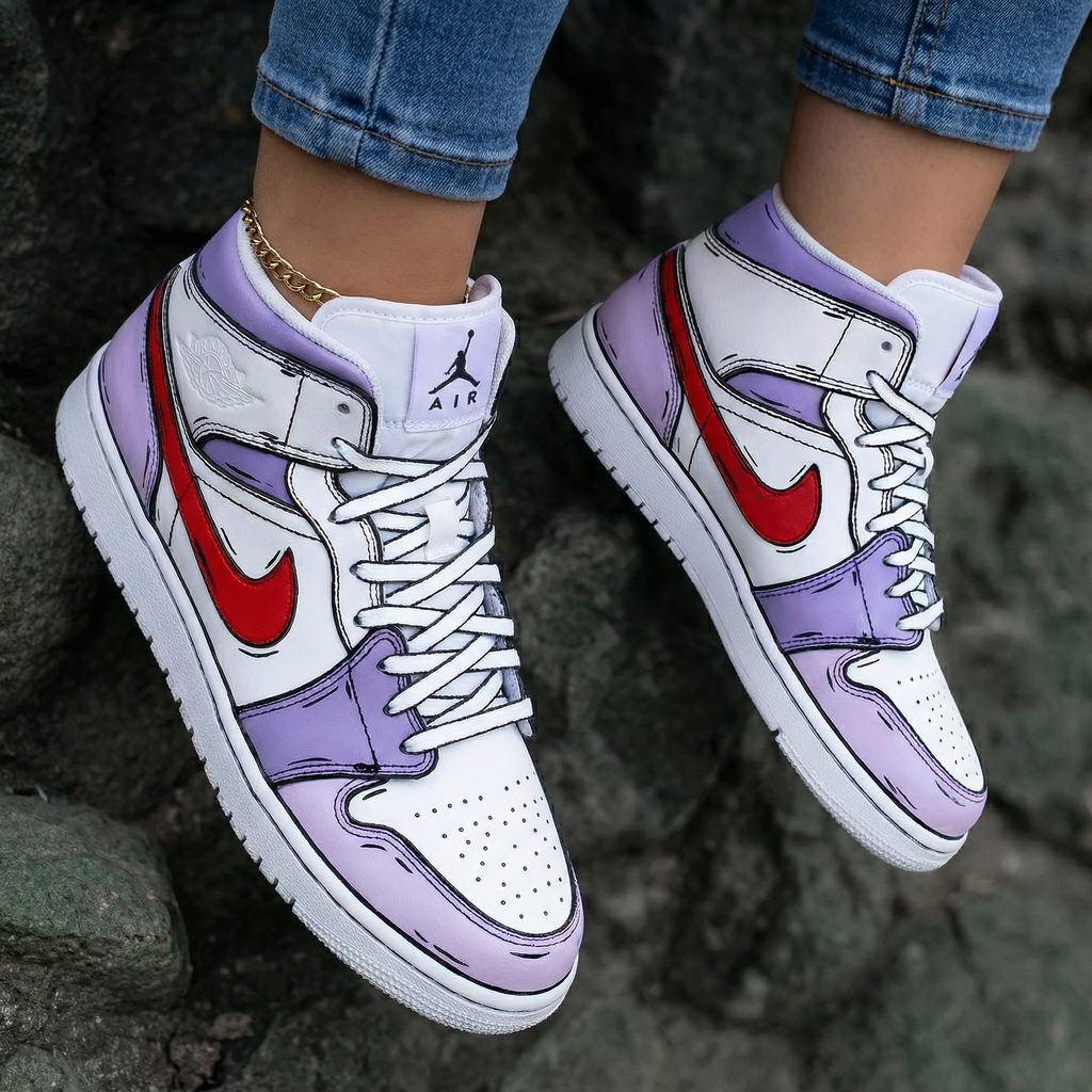 Cartoon Pattern Purple Red Custom Air Jordan 1