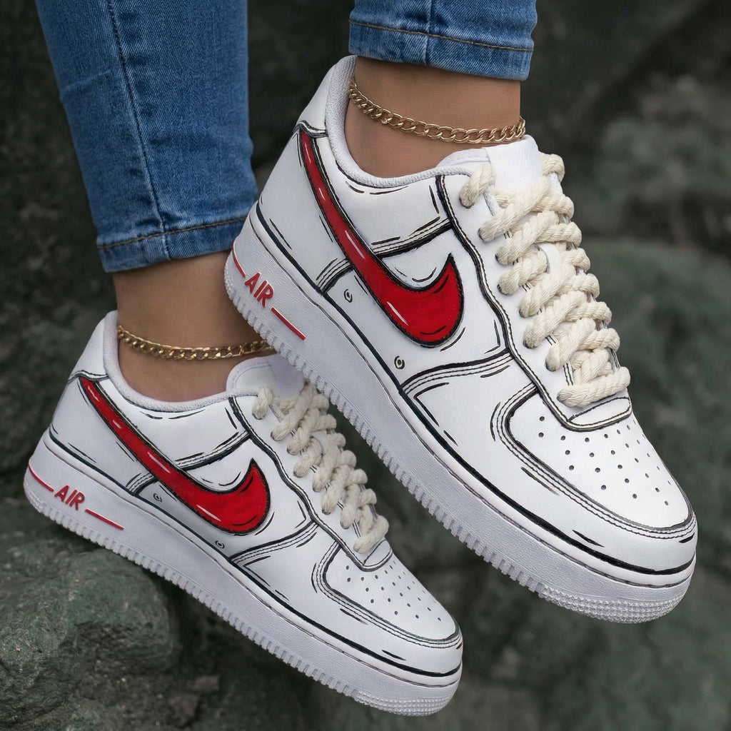 Cartoon Pattern Red Thick Shoelace Custom Air Force 1