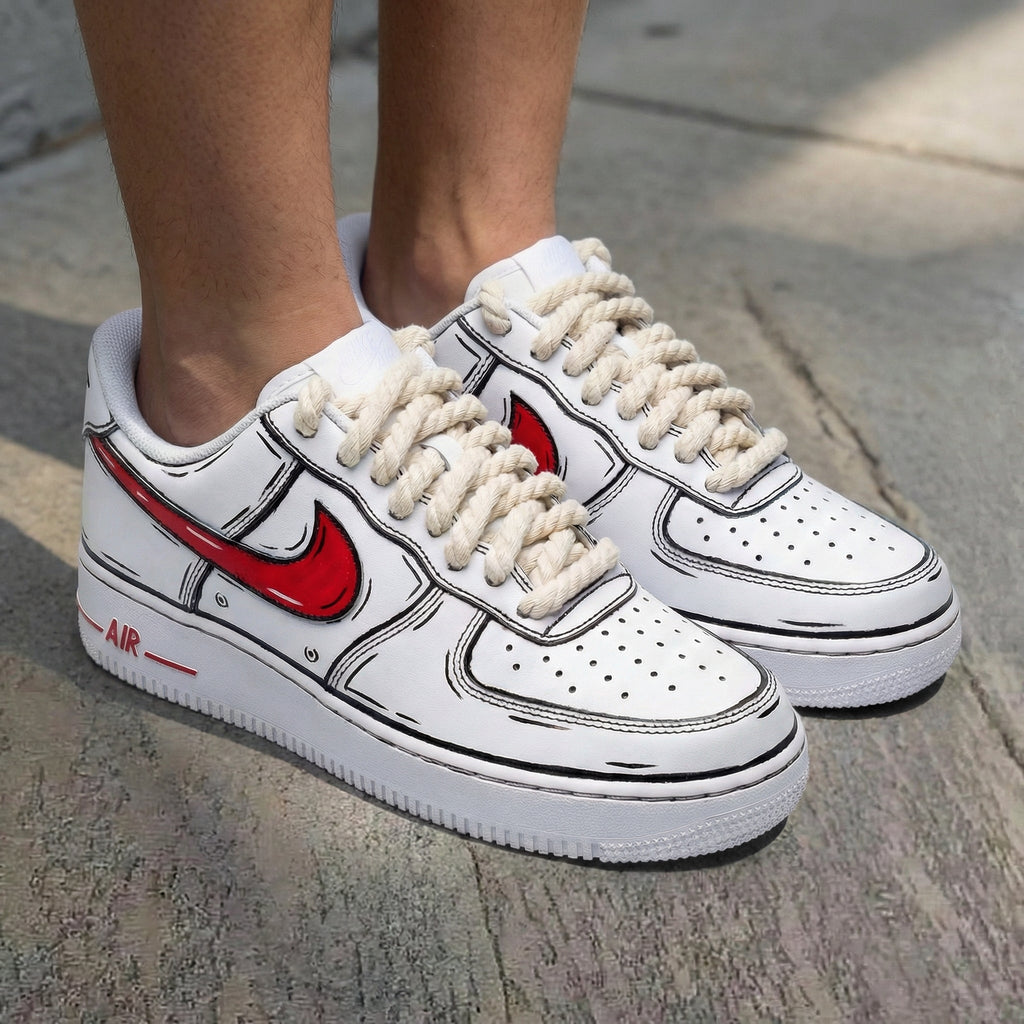 Cartoon Pattern Red Thick Shoelace Custom Air Force 1