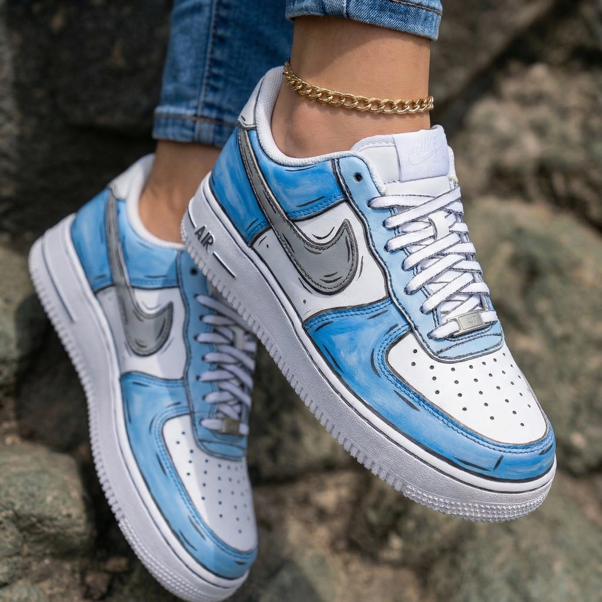 Cartoon Style Baby Blue Gray Custom Air Force 1