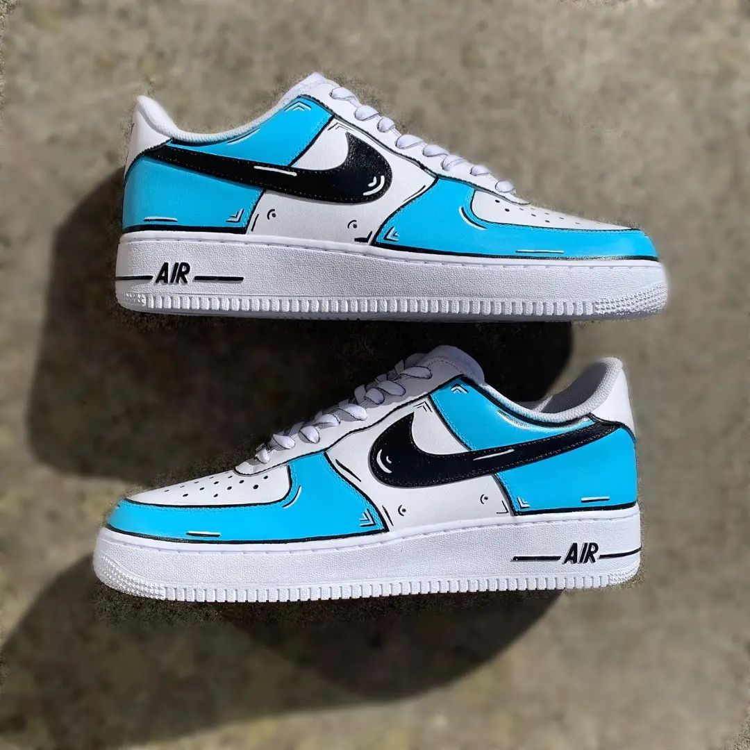 Cartoon Style Baby Blue White Custom Air Force 1