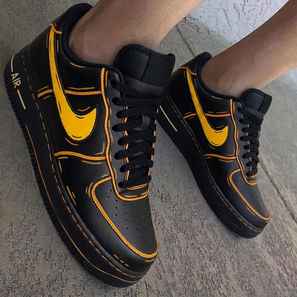 Cartoon Style Black Yellow Orange Custom Air Force 1