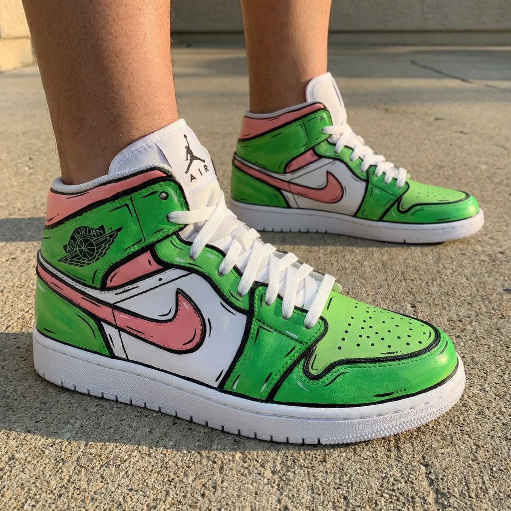 Cartoon Style Green Baby Pink Custom Air Jordan 1
