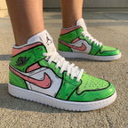 Cartoon Style Green Baby Pink Custom Air Jordan 1
