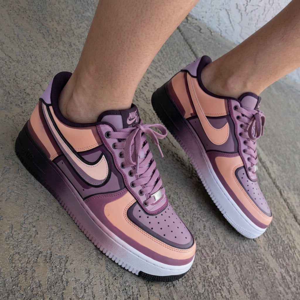 Cartoon Style Peach Purple Custom Air Force 1 Shadow