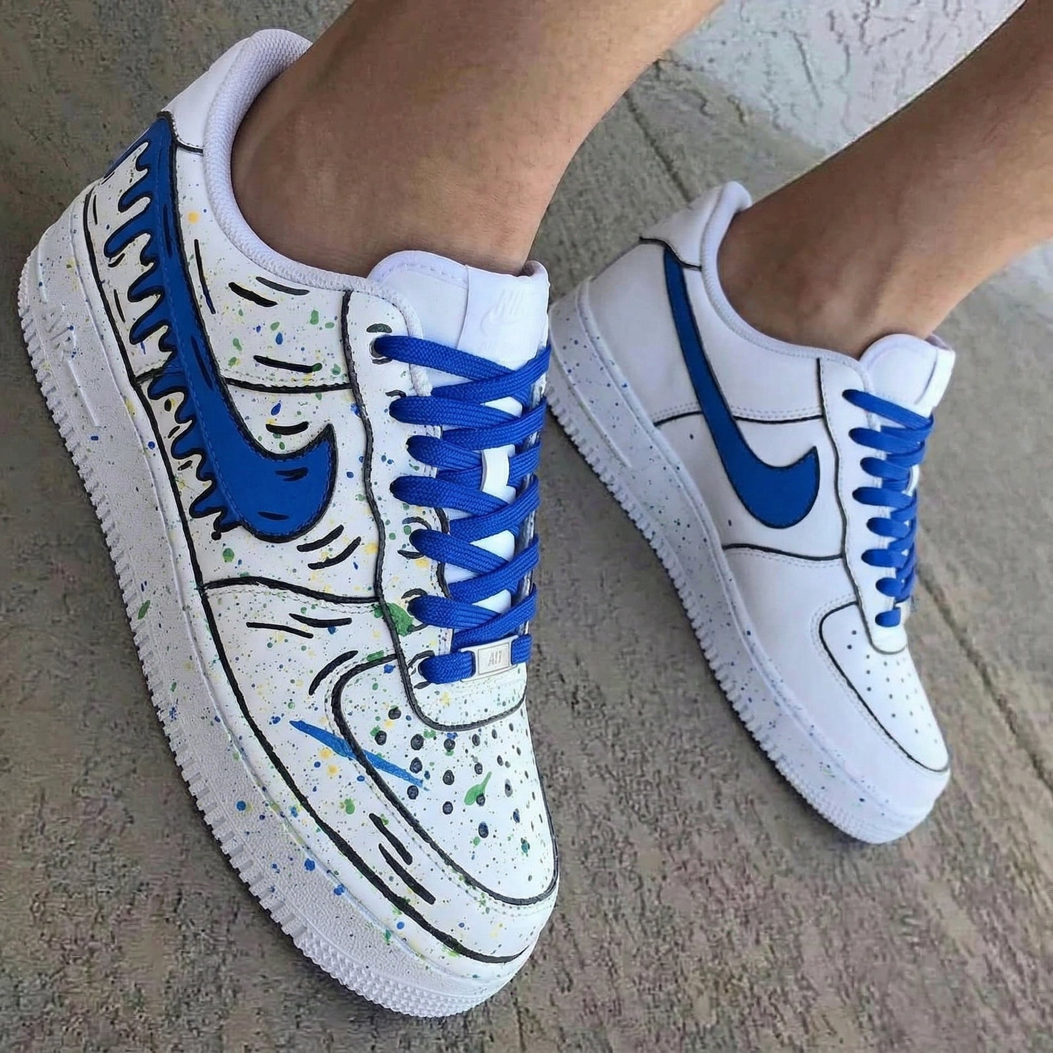 Cartoon Swoosh Splatter Blue Green Custom Air Force 1
