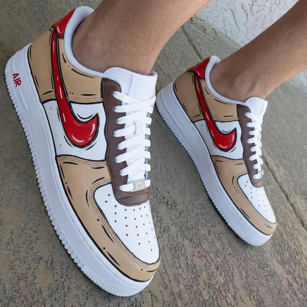 Cartoon Tan Brown Red Custom Air Force 1