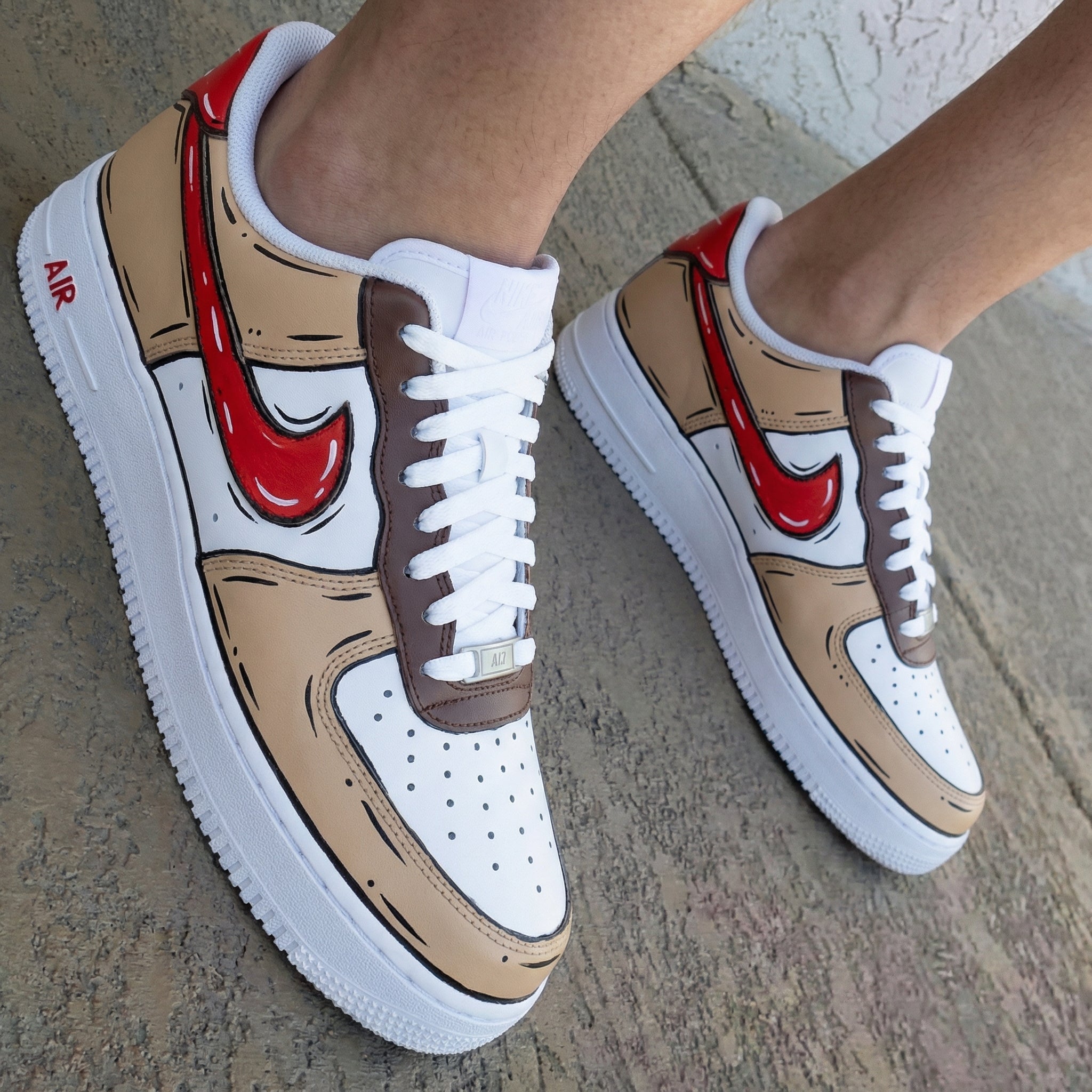 Cartoon Tan Brown Red Custom Air Force 1
