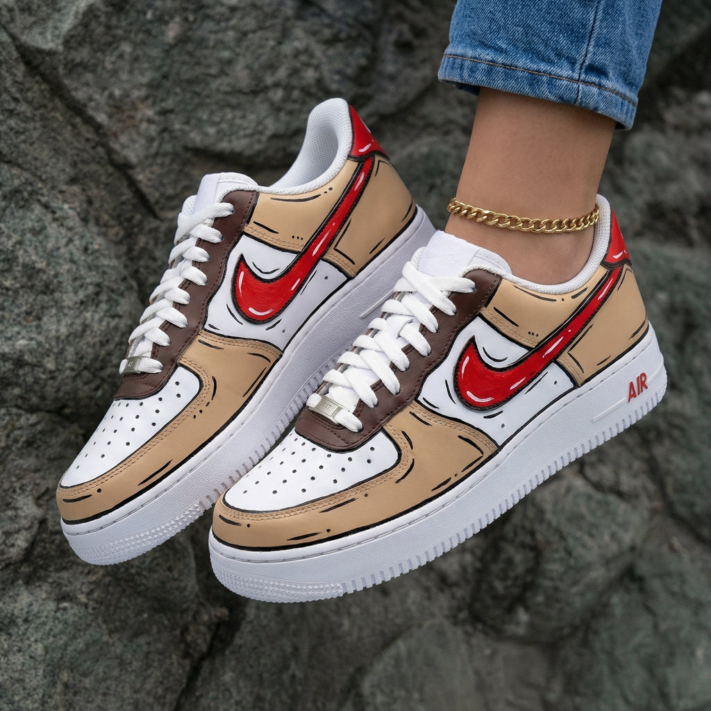 Cartoon Tan Brown Red Custom Air Force 1