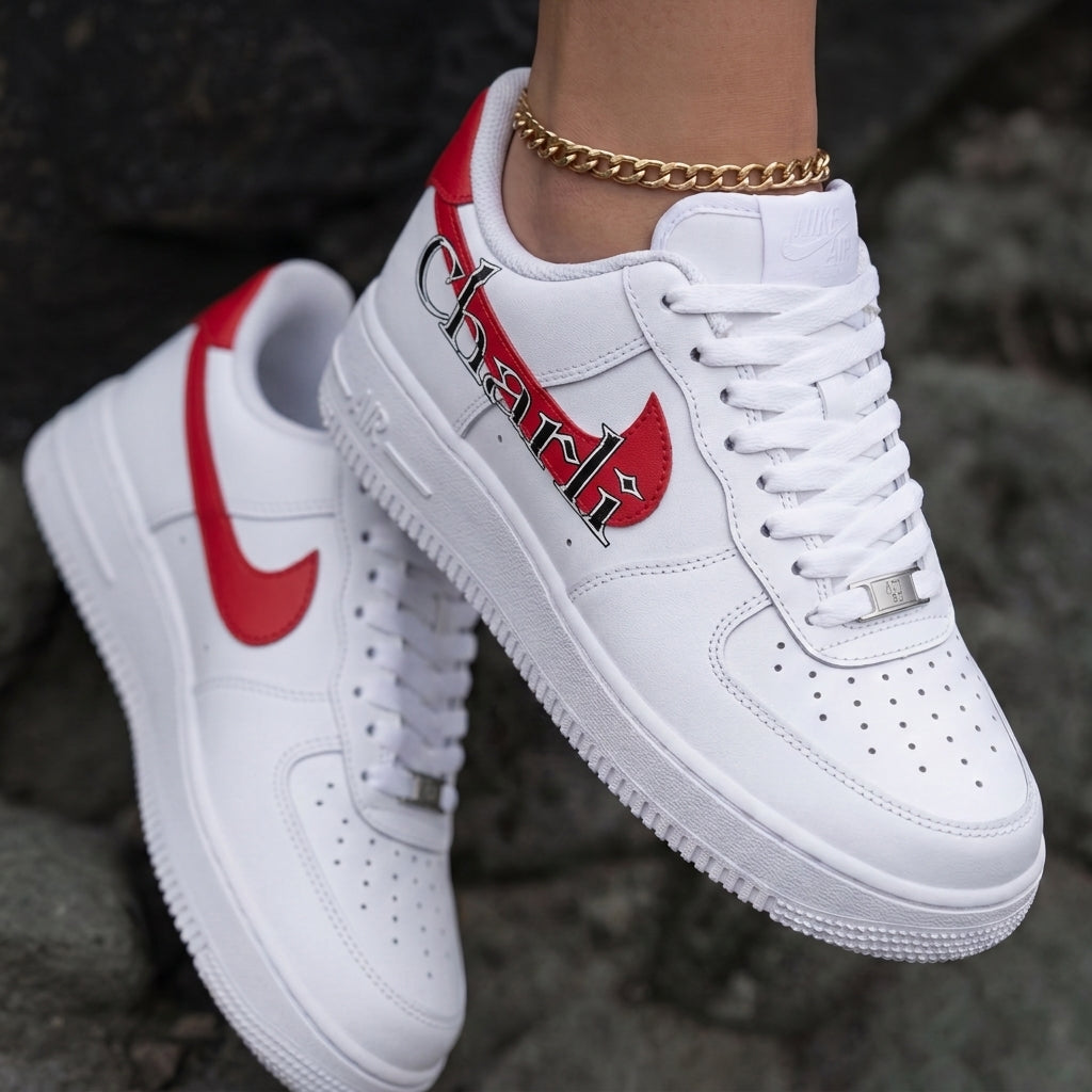 Charli Lettering White Red Custom Air Force 1