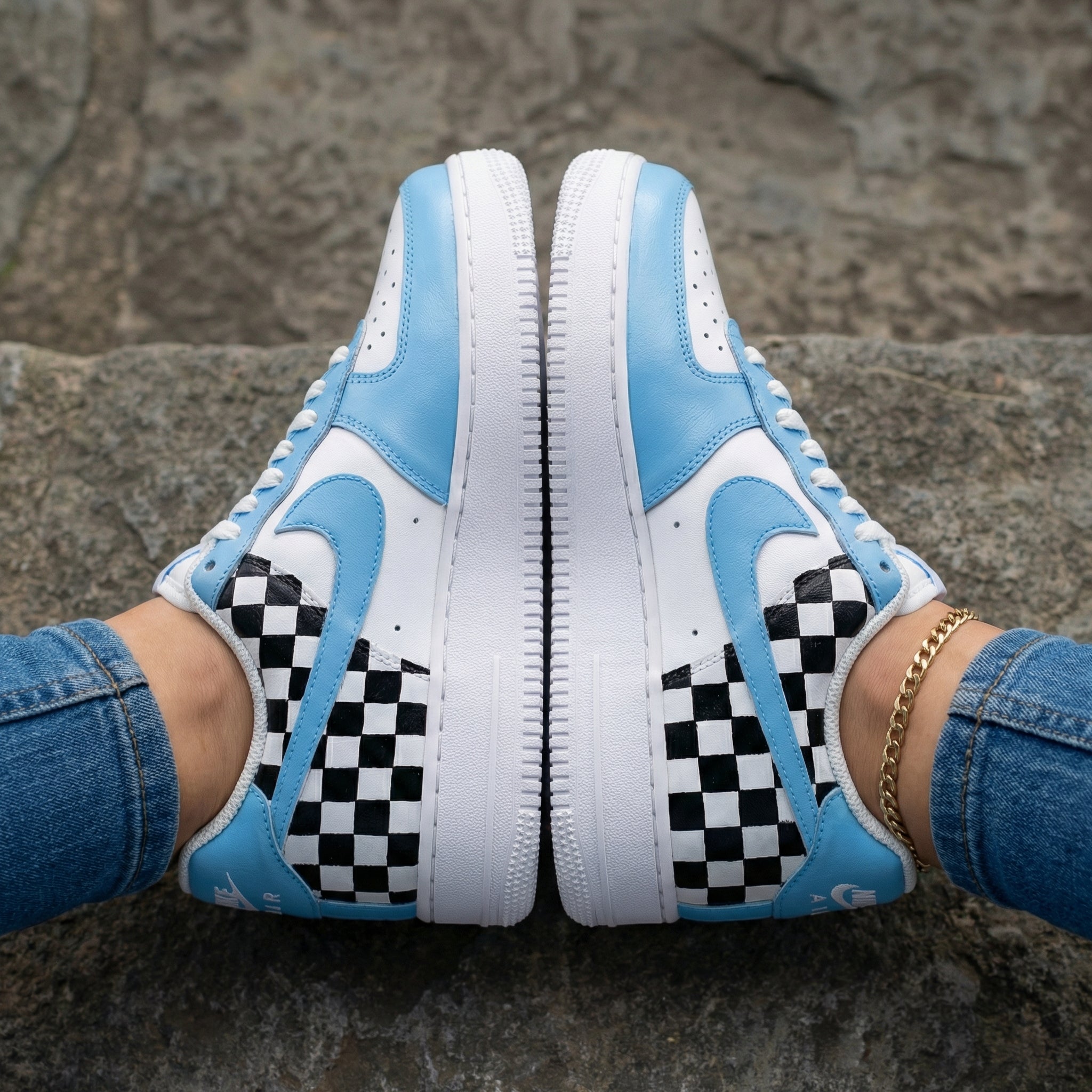 Checkered Baby Blue and White Custom Air Force 1