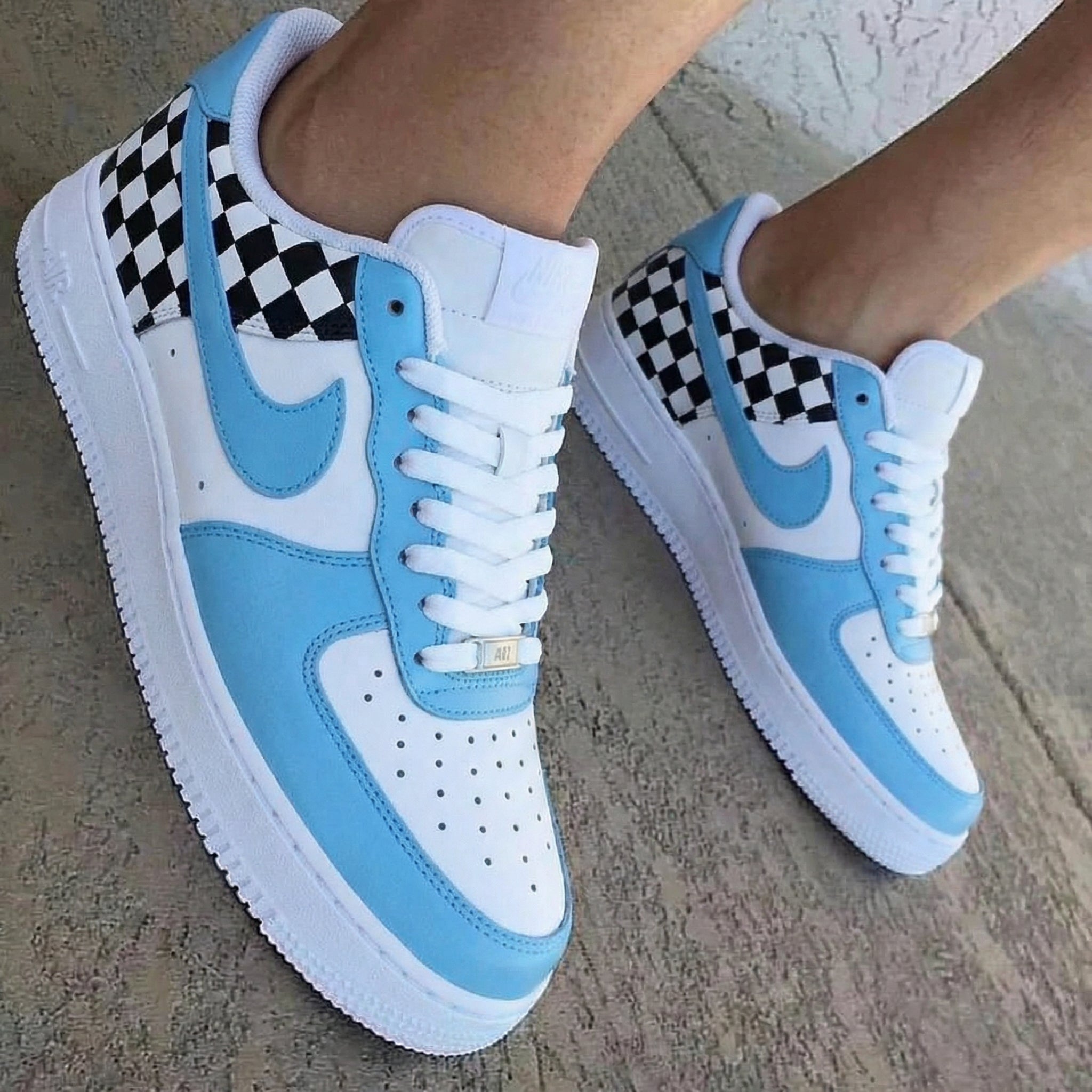 Checkered Baby Blue and White Custom Air Force 1