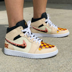 Checkered Flame Pattern Beige Custom Air Jordan 1