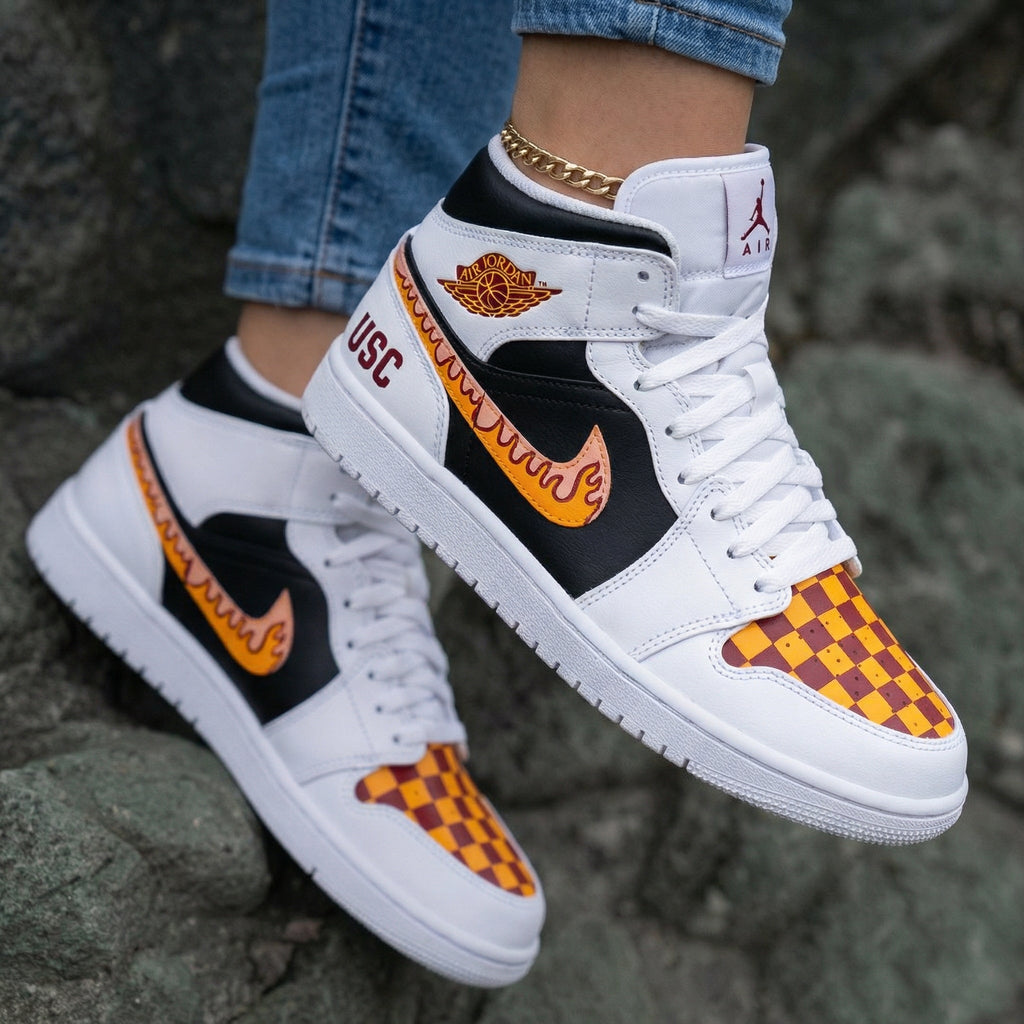 Checkered Pattern Maroon Black Custom Air Jordan 1