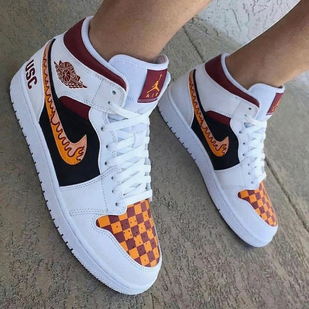 Checkered Pattern Maroon Black Custom Air Jordan 1