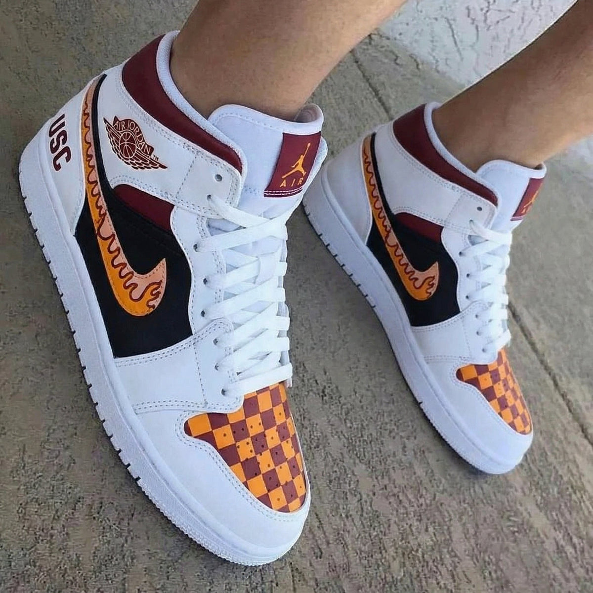 Checkered Pattern Maroon Black Custom Air Jordan 1