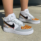 Checkered Pattern Yellow Maroon Custom Air Force 1