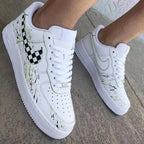 Checkered Swoosh Splatter Black Green Custom Air Force 1