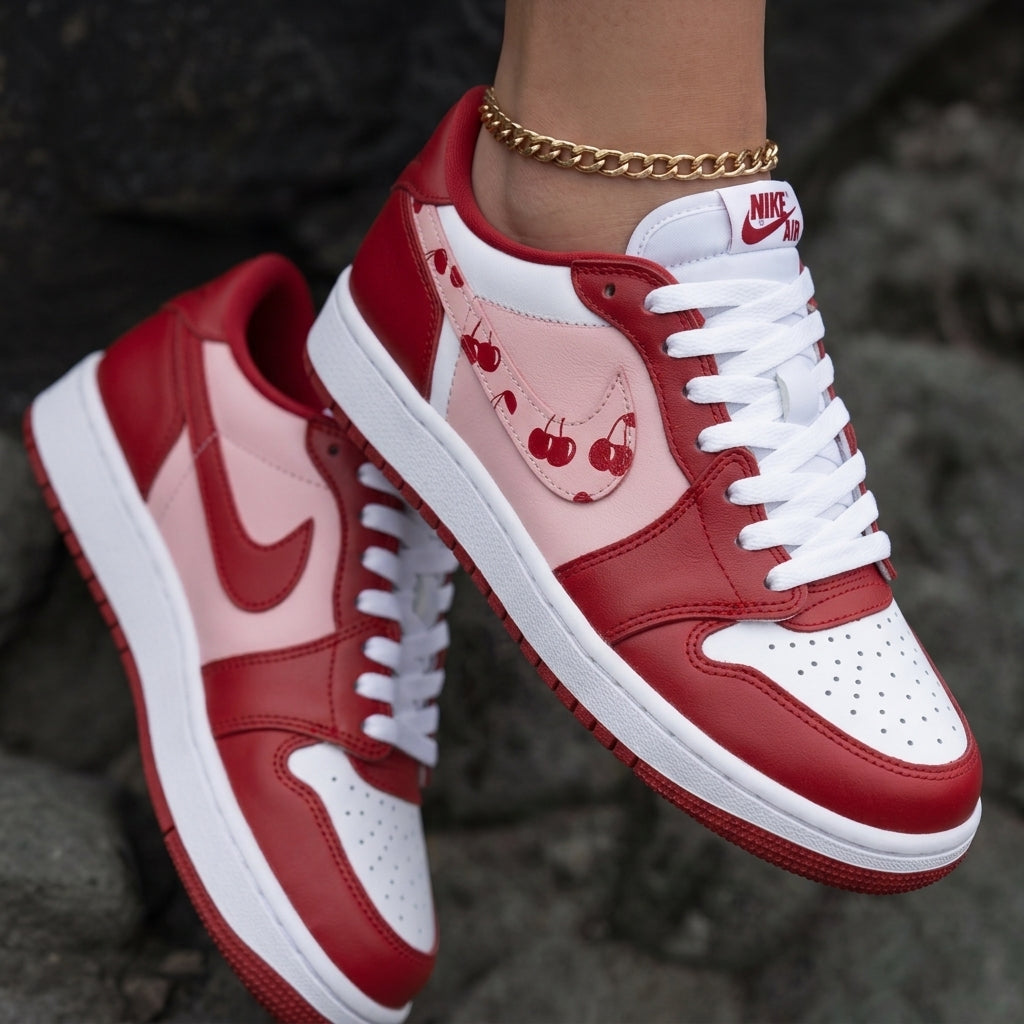 Cherries Baby Pink Red Custom Air Jordan 1