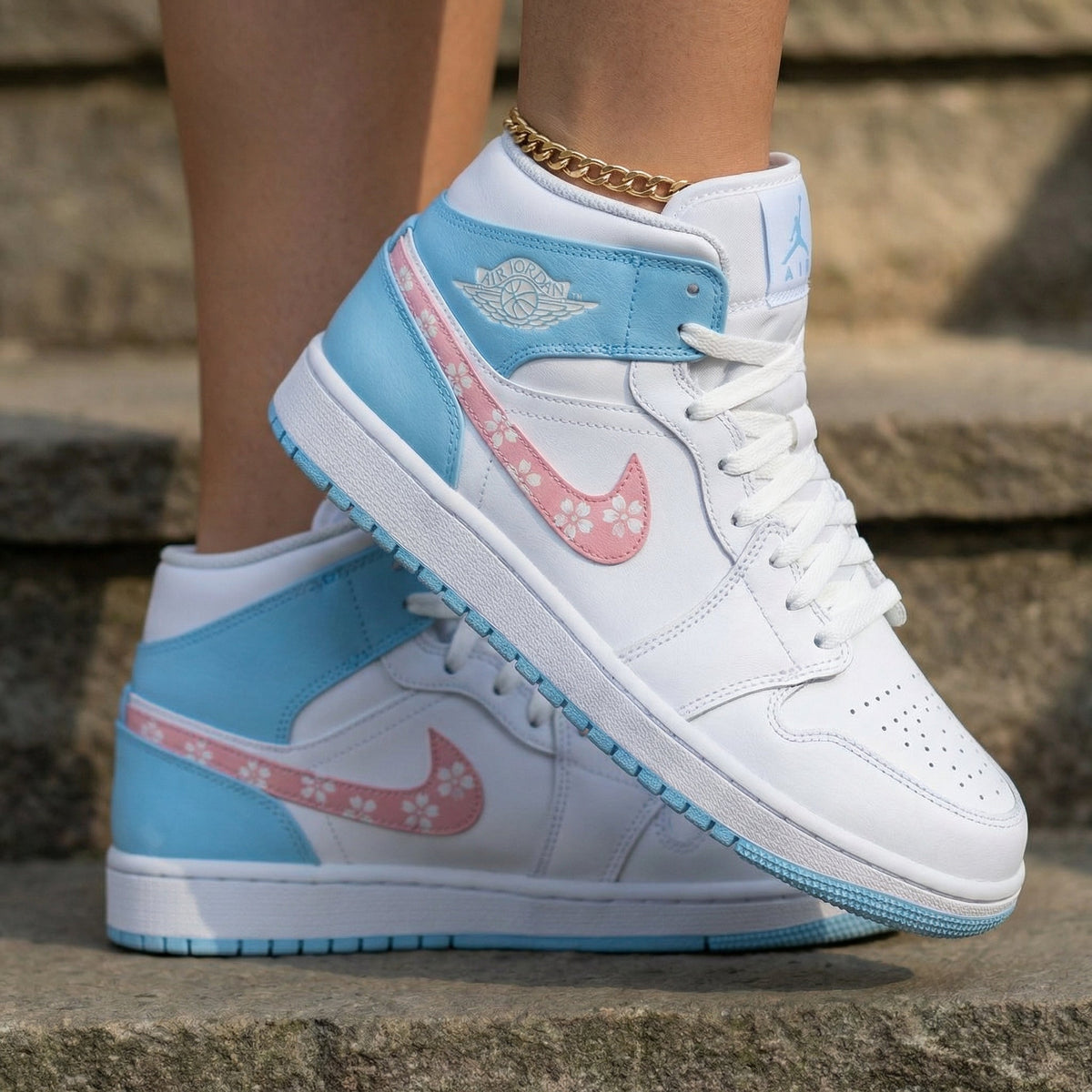 Cherry Blossom Baby Blue Pink Custom Air Jordan 1
