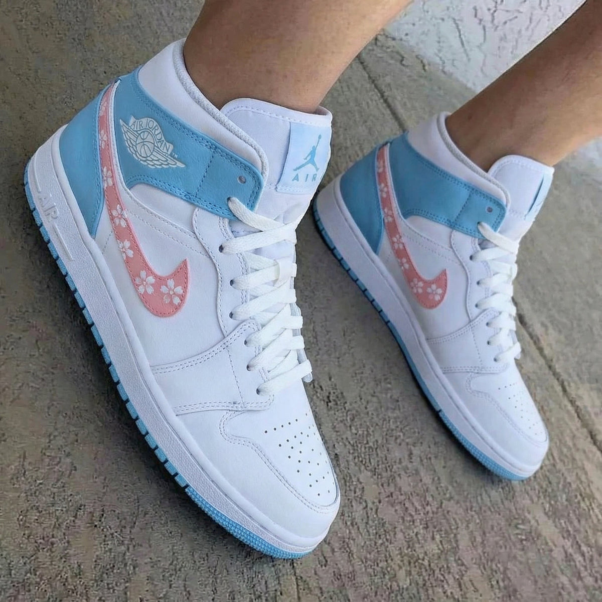 Cherry Blossom Baby Blue Pink Custom Air Jordan 1