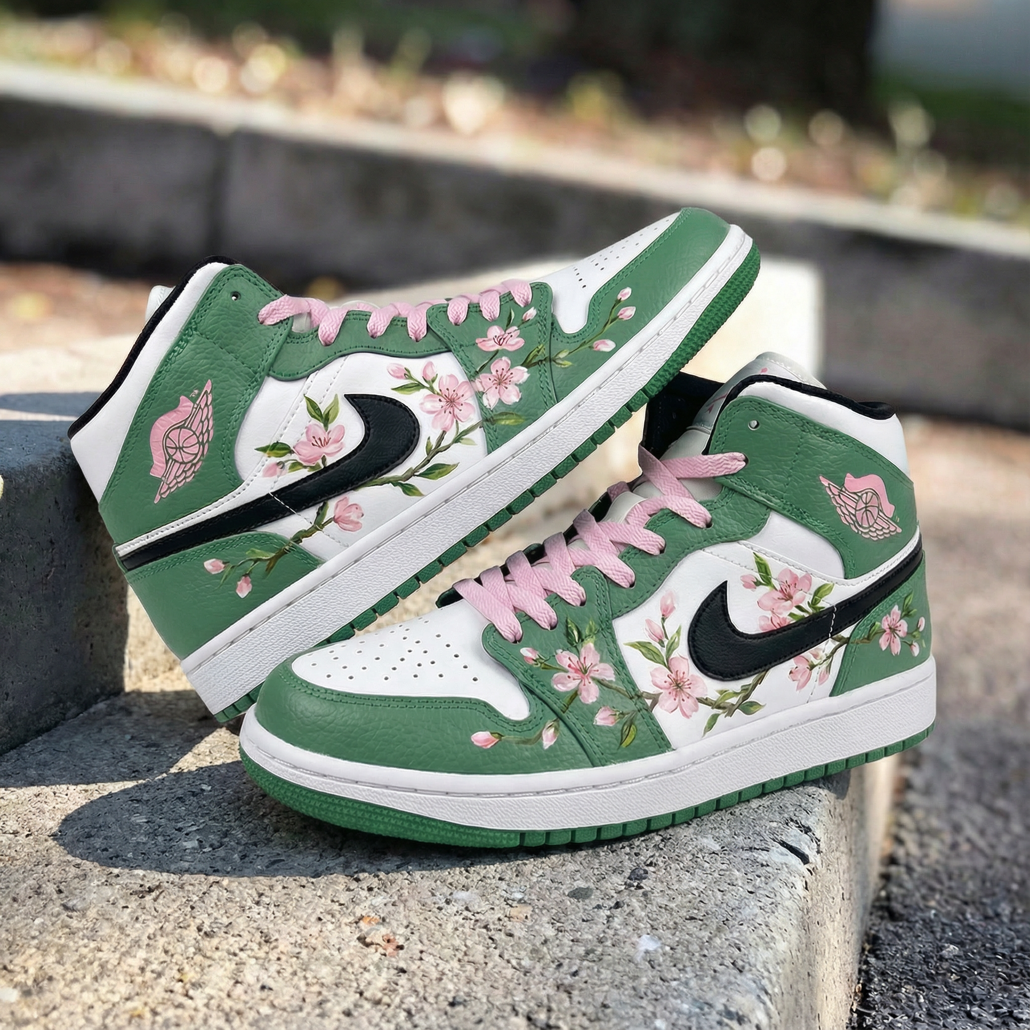 Cherry Blossom Green Baby Pink Custom Air Jordan 1