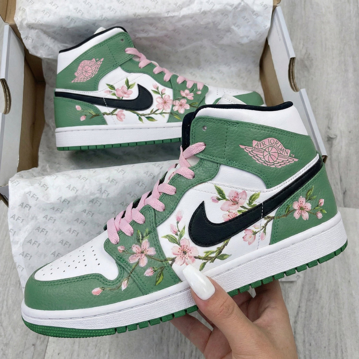 Cherry Blossom Green Baby Pink Custom Air Jordan 1