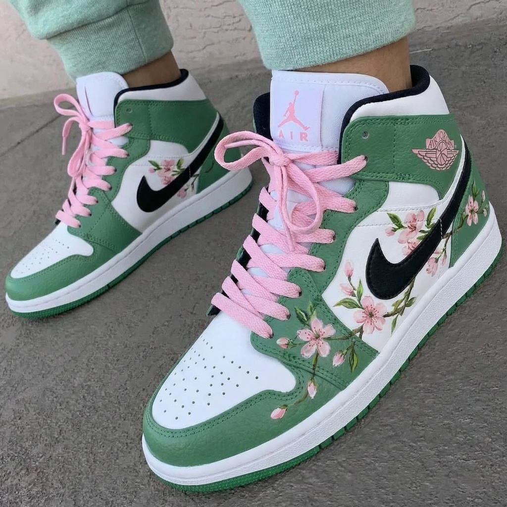 Cherry Blossom Green Baby Pink Custom Air Jordan 1