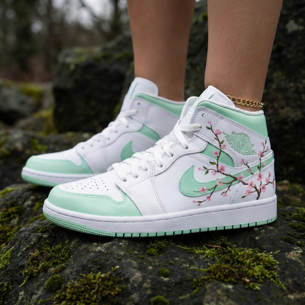Cherry Blossom Mint Green Pink Custom Air Jordan 1