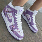 Cherry Blossom Pattern Purple White Custom Air Jordan 1