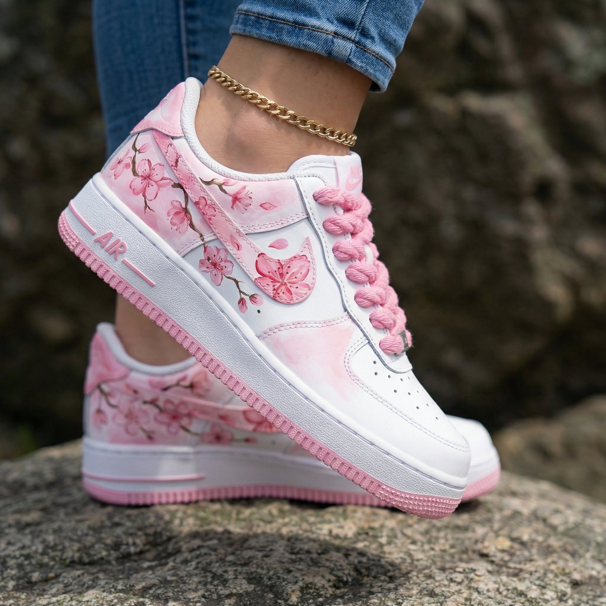 Cherry Blossom Pink Thick Shoelace Custom Air Force 1