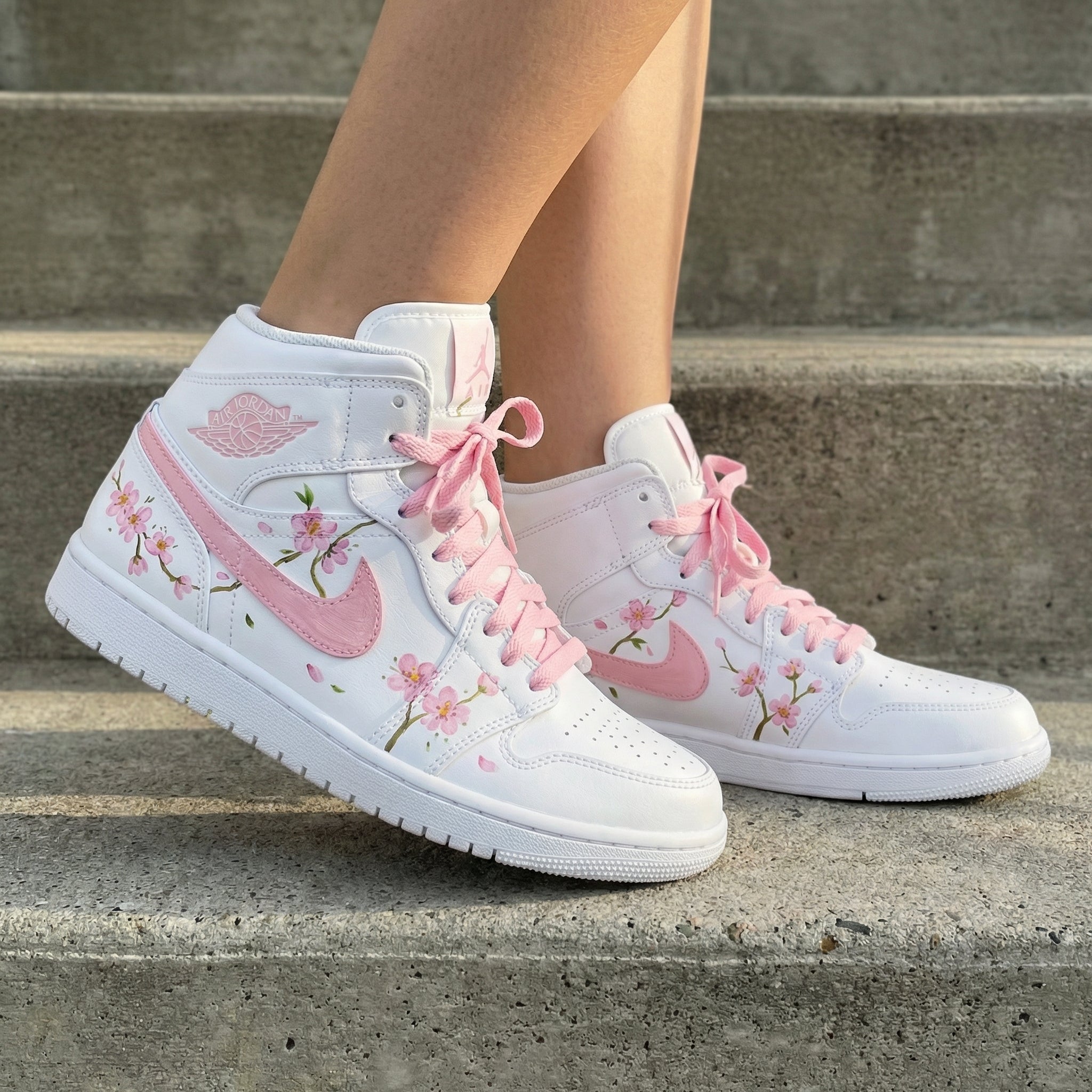 Cherry Blossom White And Baby Pink Custom Air Jordan 1