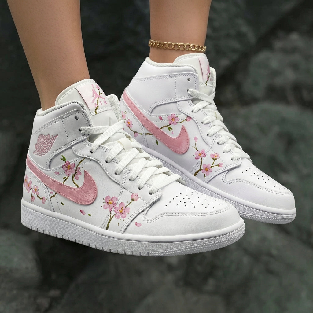 Cherry Blossom White And Baby Pink Custom Air Jordan 1