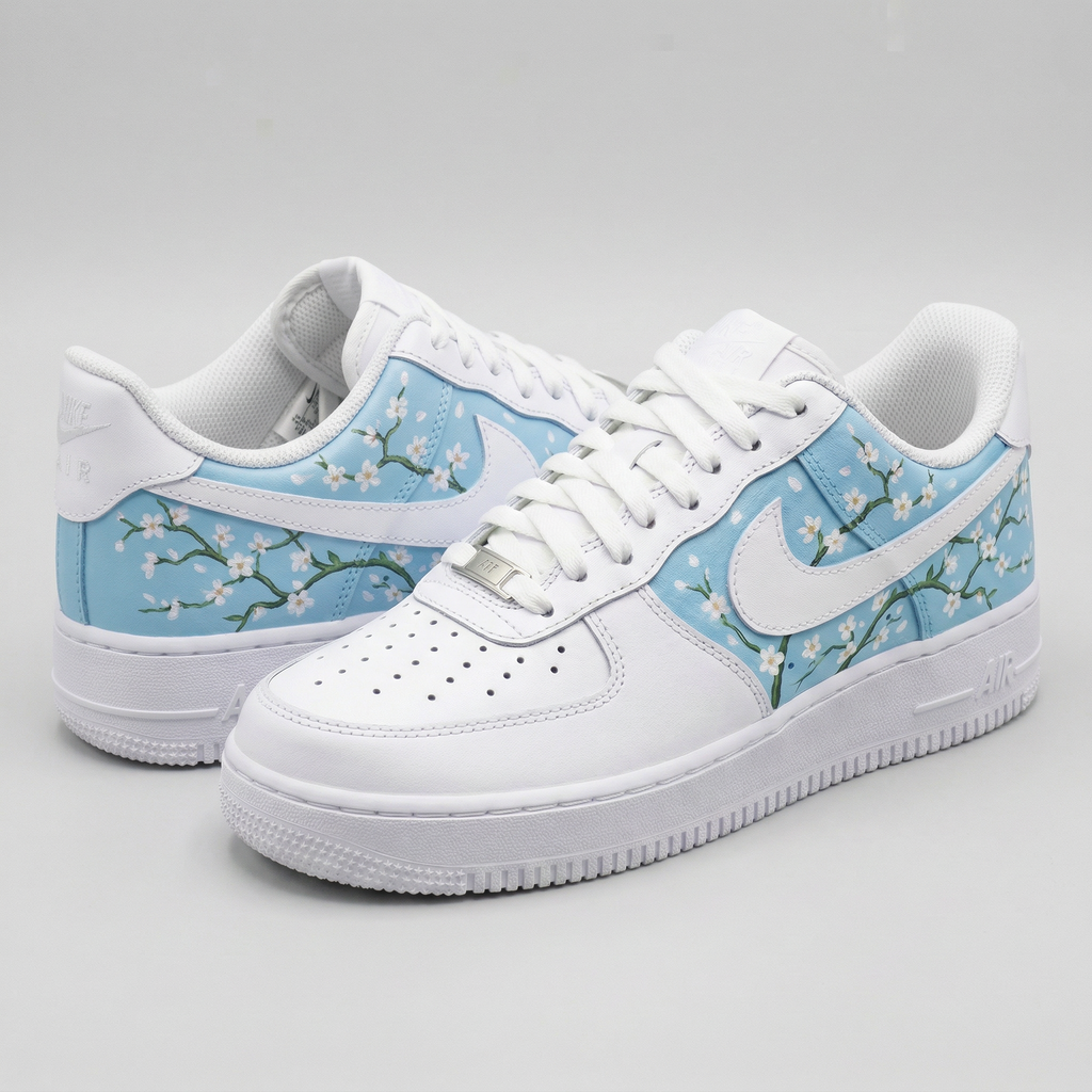 Cherry Blossom White Baby Blue Custom Air Force 1