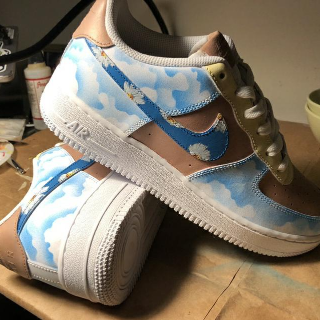 Cloud Daisy Pattern Blue Beige Custom Air Force 1
