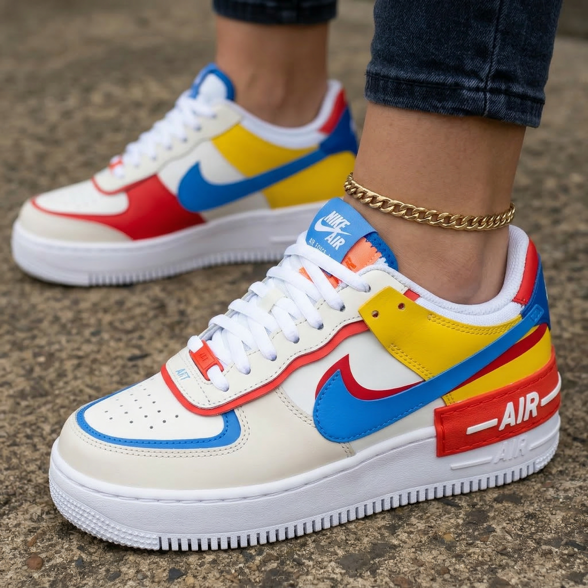 Color Blocked Red Blue Yellow Custom Air Force 1 Shadow