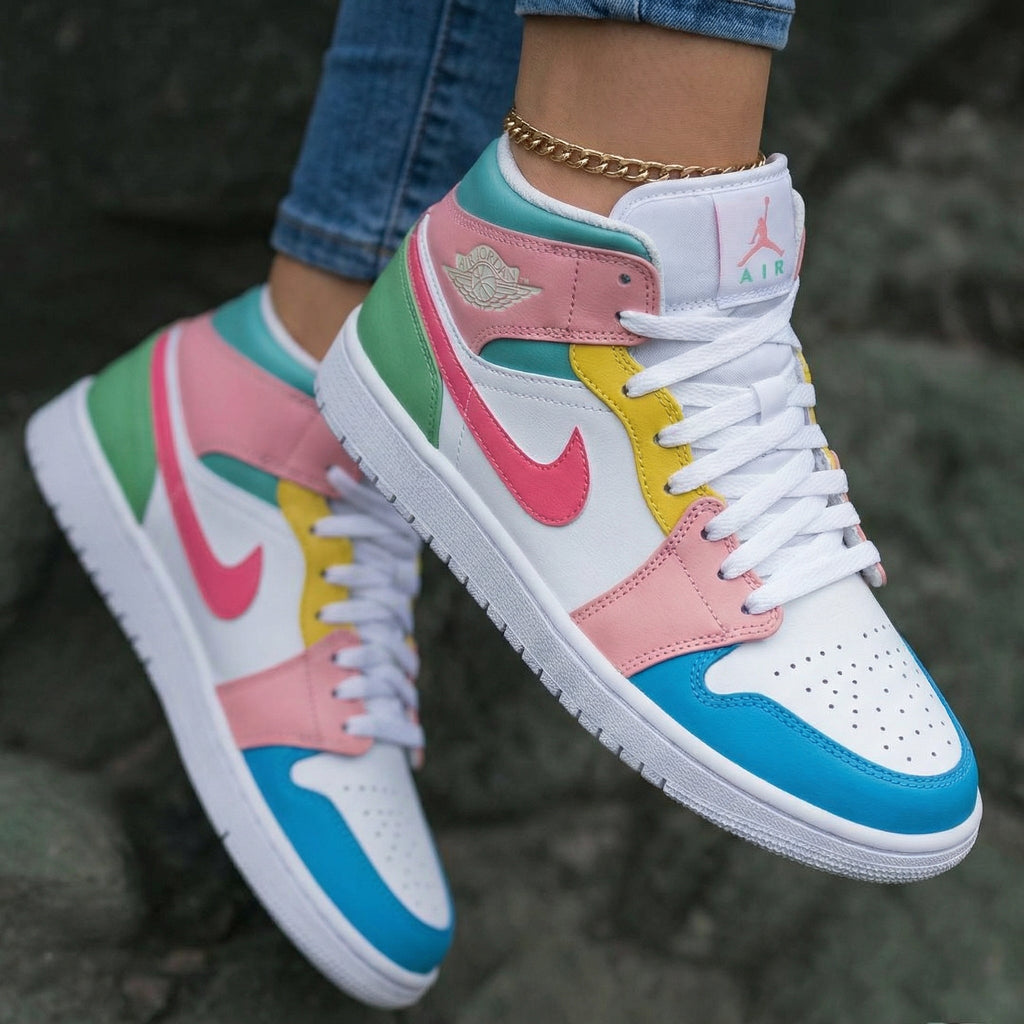 Colorful Block Baby Pink Green Yellow Blue Custom Air Jordan 1
