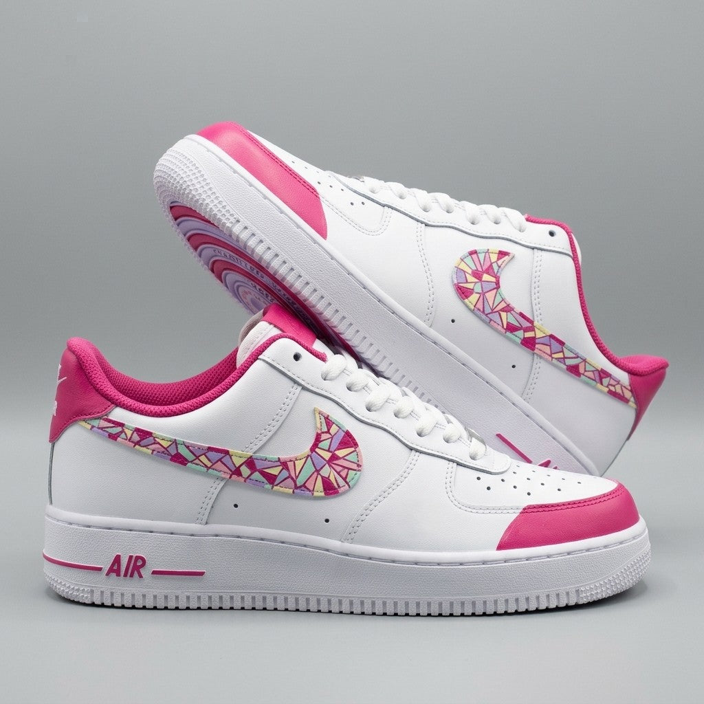 Colorful Mosaic Swoosh Pink Custom Air Force 1