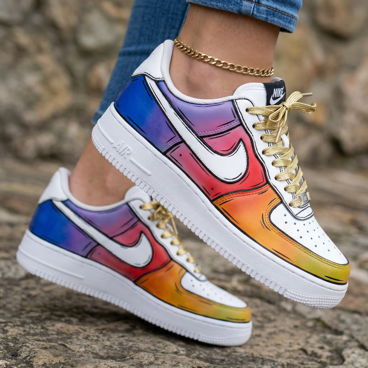 Comic Gradient Blue Purple Red Orange Yellow Custom Air Force 1