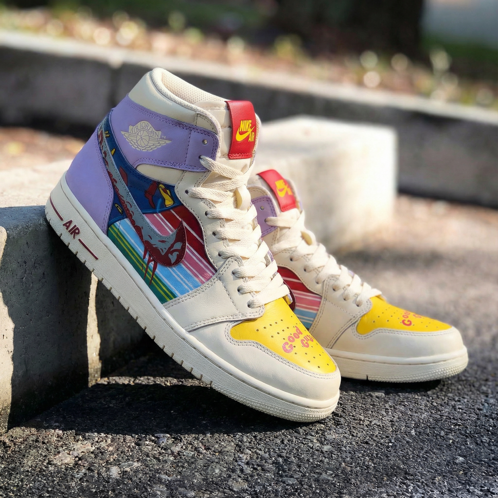 Comic Strip Pattern Yellow Purple Custom Air Jordan 1