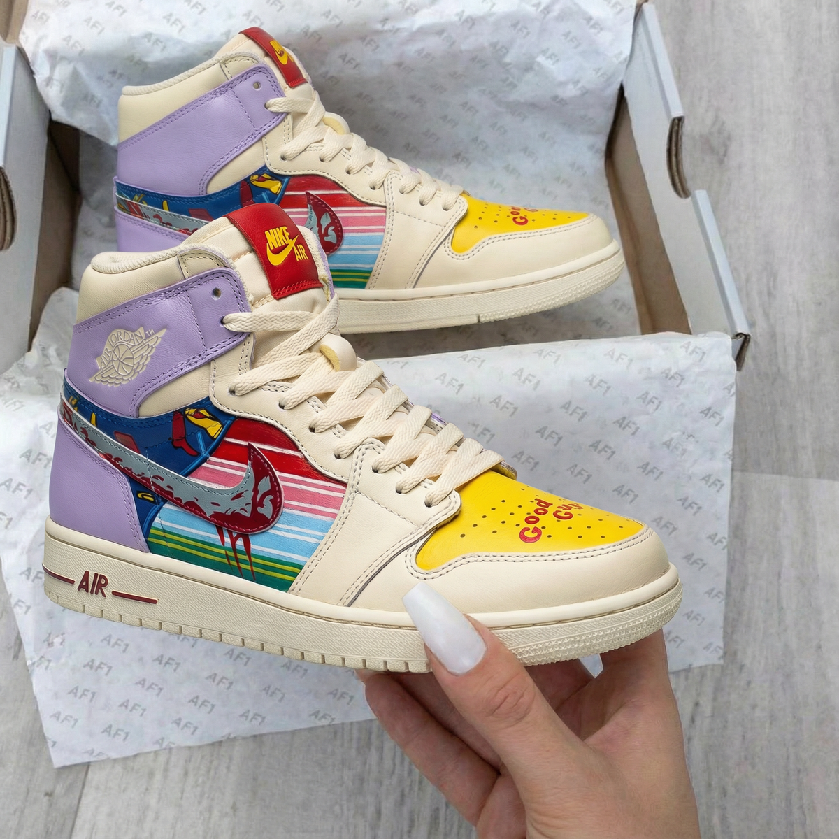 Comic Strip Pattern Yellow Purple Custom Air Jordan 1